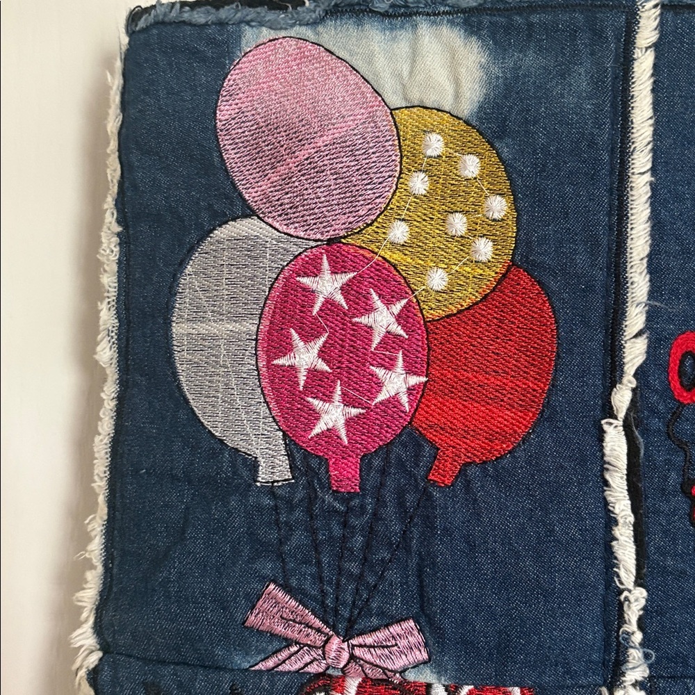 Stylish Denim Tote with embroidery lips, heels, balloons with Black Handles - Picture 4 of 10